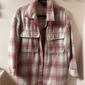 Banana Republic Pink and White Plaid Utility Jacket
